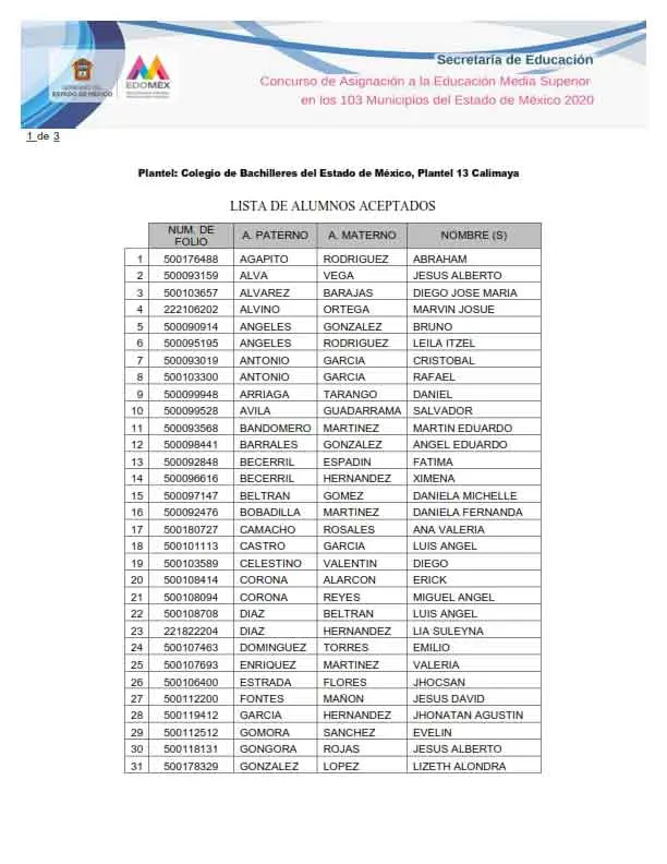 Consulta resultados examen 103 municipios EDOMEX 2020