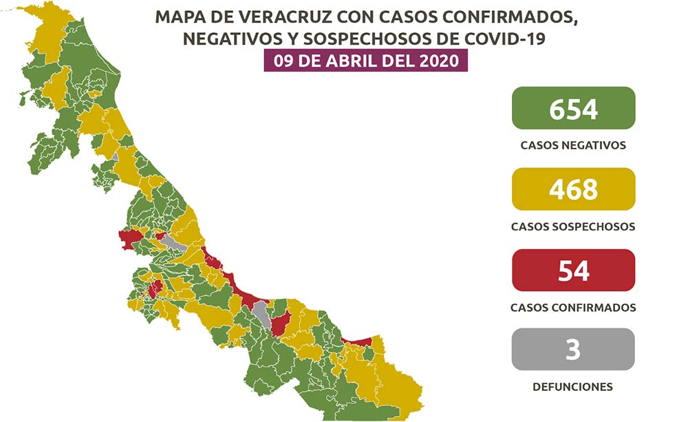 Secretaría de Salud de Veracruz informa que ya son 54 casos positivos