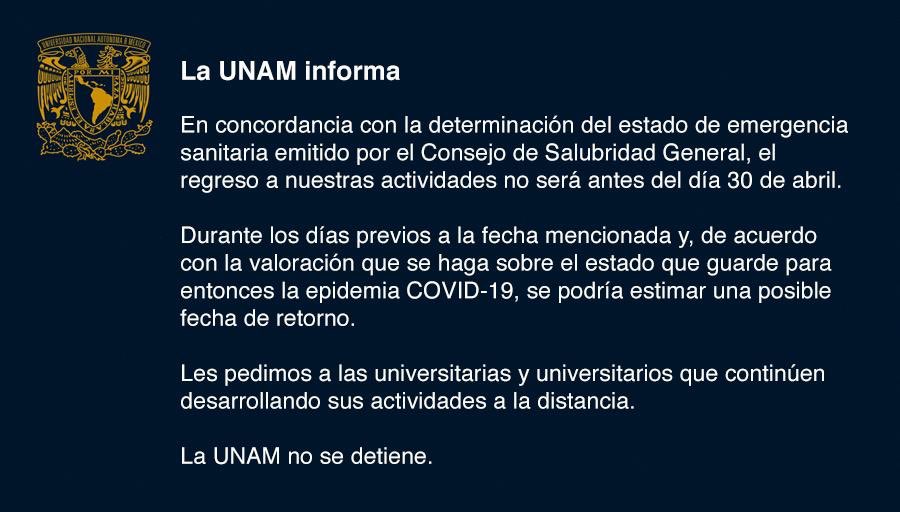 La UNAM ampliará la suspensión de actividades por coronavirus