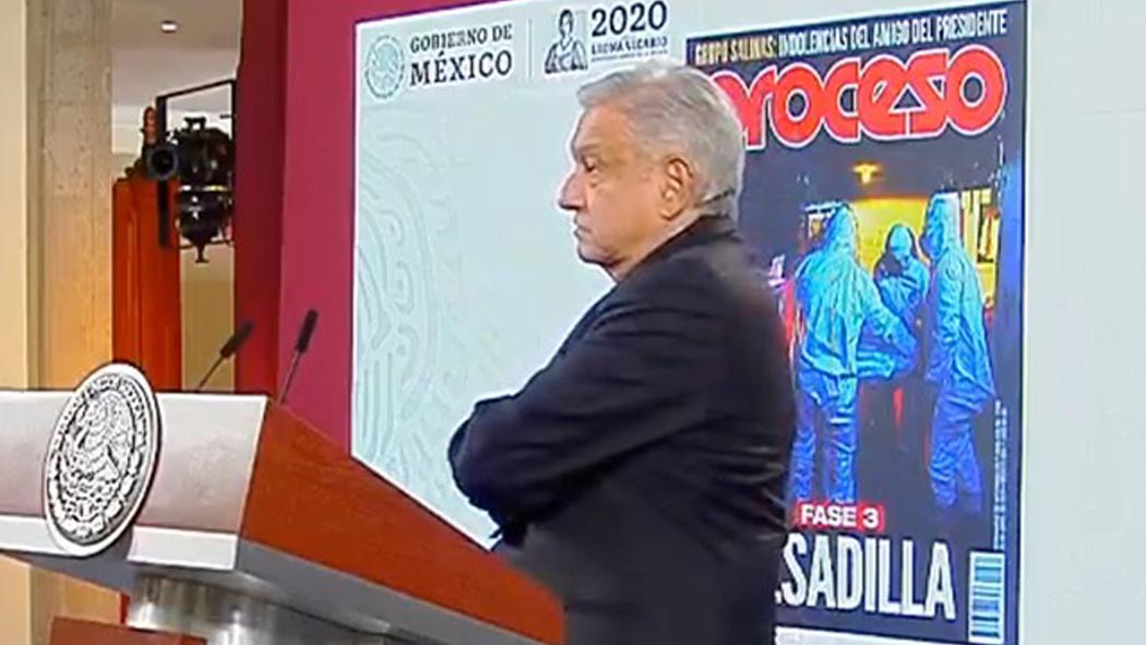 Esta mañana, durante conferencia de prensa, el presidente Andrés Manuel López Obrador arremetió contra la revista Proceso, a quien señaló de “alarmista” debido a una portada con la leyenda “Grupo Salinas: Insolencias del amigos del presidente”.