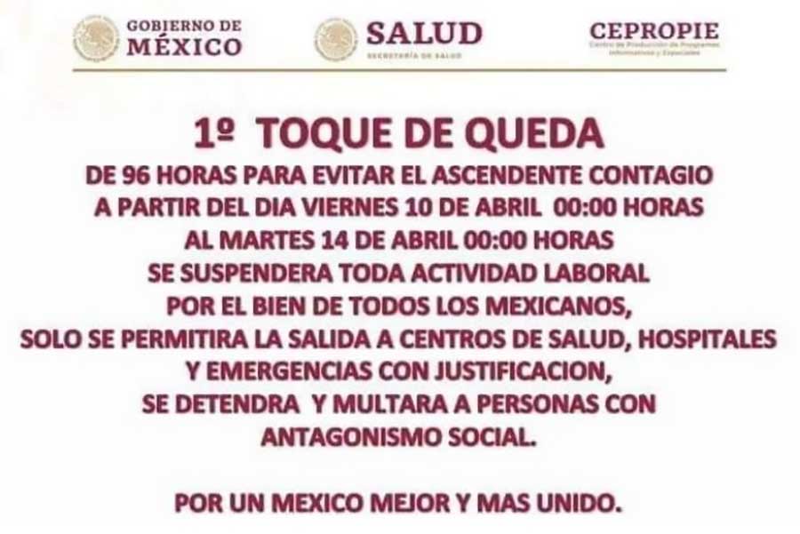 Toque de queda en México, Circula FALSO cartel que anuncia el inicio