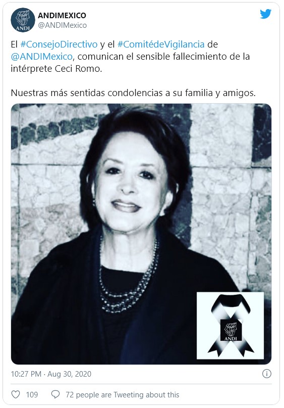 Murió Cecilia Romo actriz mexicana a los 74 años victima del COVID-19