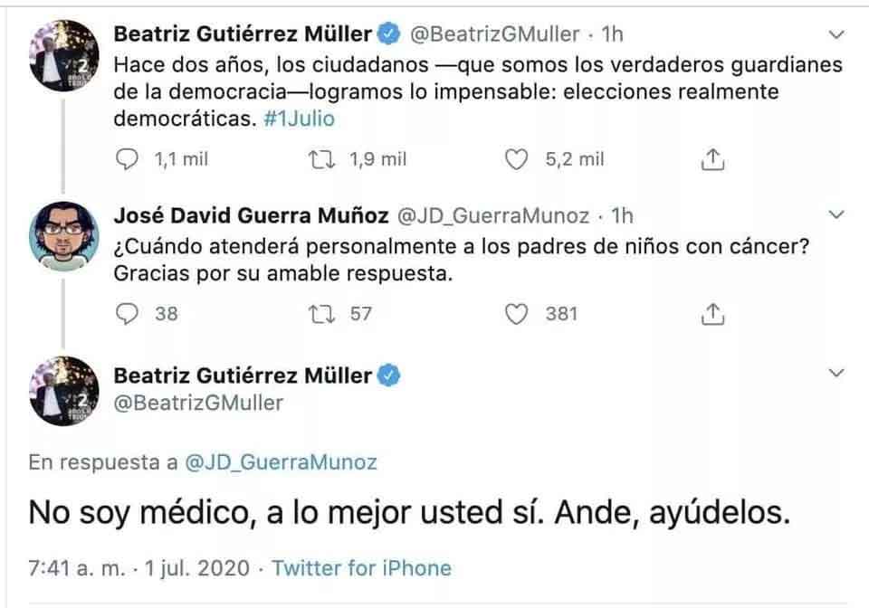 Beatriz Gutiérrez Müller en polémica respuesta sobre niños con cáncer