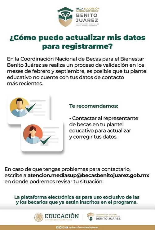 Beca Benito Juárez Cómo actualizar la información para el próximo proceso
