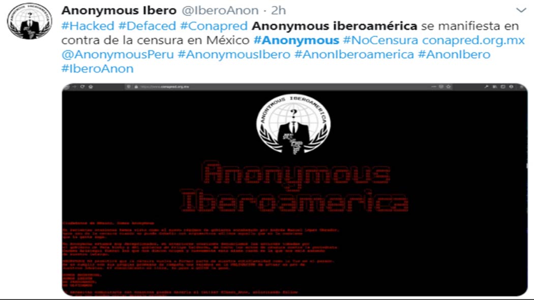 La mañana de este lunes, supuestos miembros del grupo Anonymus Iberoamérica hackearon el portal del Consejo Nacional para Prevenir la Discriminación (Conapred).