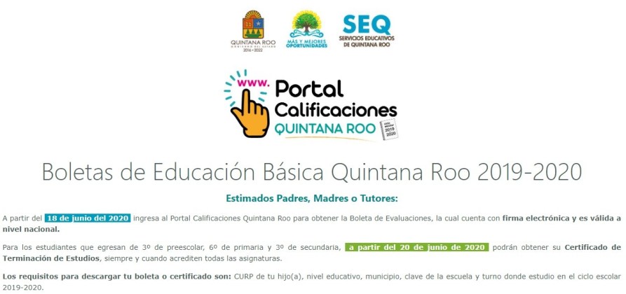 Descarga de boletas de calificaciones en Quintana Roo