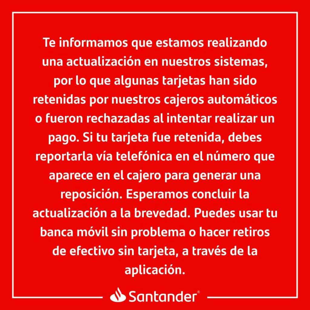 Reportan fallas en cajeros y tarjetas Santander banco responde banco