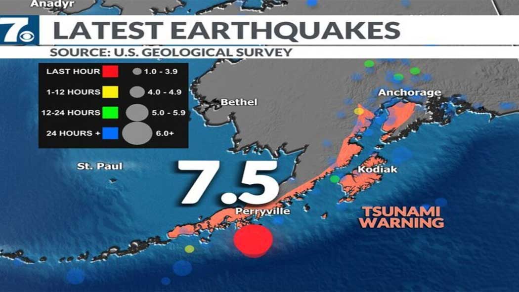 El Servicio Nacional de Meteorología de Estados Unidos informó la tarde este lunes que se había emitido un aviso de tsunami en el sur de Alaska y la Península del mismo estado luego de que se registrara un terremoto de magnitud 7.5.