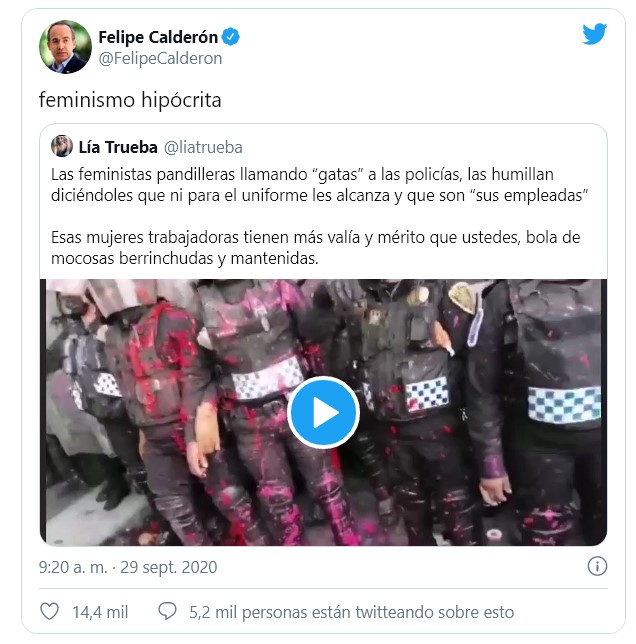 Felipe Calderón tacha de Feminismo hipócrita a manifestantes PRO aborto